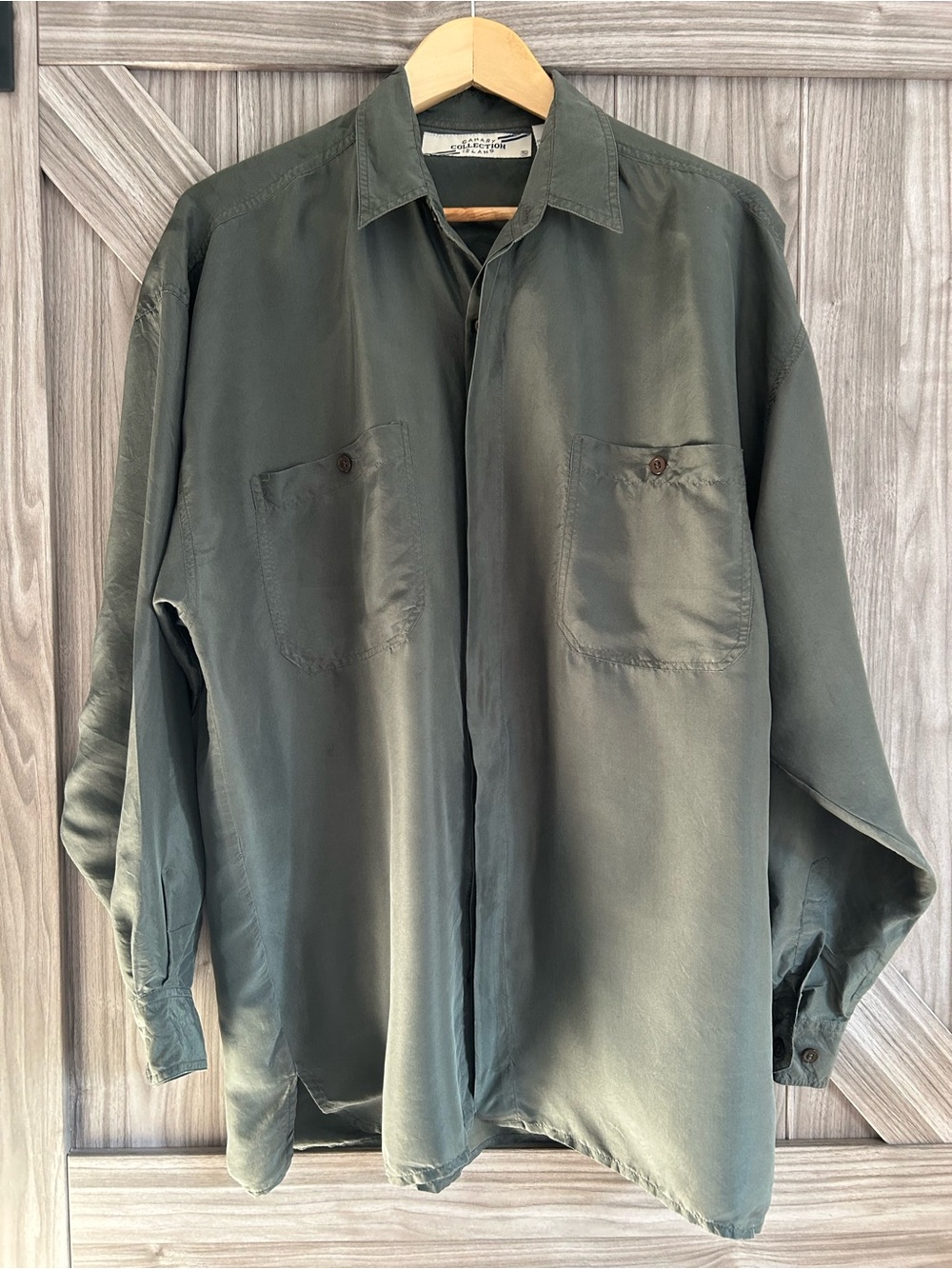 Vintage Silk button down Green 90s Oversized Boxy Canary collection